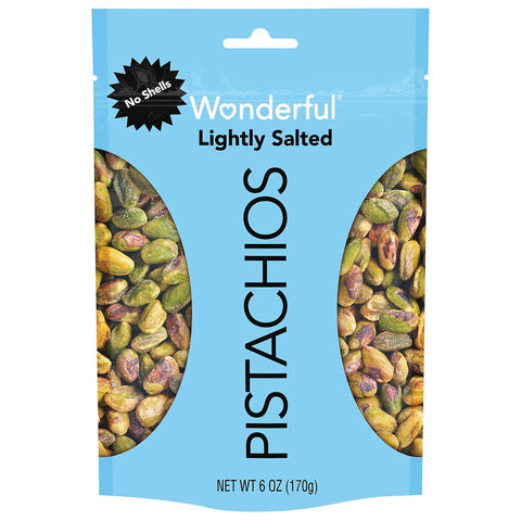 Wonderful Pistachios No Shells, Lightly Salted Nuts, 6 Ounce Resealable Bag, Protein Snacks, Gluten Free, Healthy Snack (Packaging May Vary)