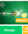 Berocca Vitamin C Effervescent Tablets with Magnesium Vitamin B12 and Vitamin B Complex Mango Flavour 1 Pack of 45 Tablets - 6 Weeks Supply