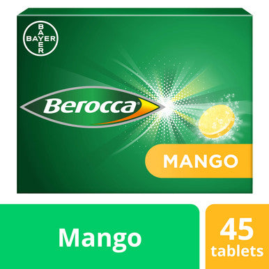 Berocca Vitamin C Effervescent Tablets with Magnesium Vitamin B12 and Vitamin B Complex Mango Flavour 1 Pack of 45 Tablets - 6 Weeks Supply