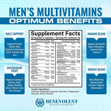 Multivitamin For Men - Supports Energy & Overall Health - Essential Daily Vitamins For Men, Biotin, Magnesium, Zinc & Antioxidant For Immune Health - Non-Gmo Men Multivitamin Supplement, 120 Caps