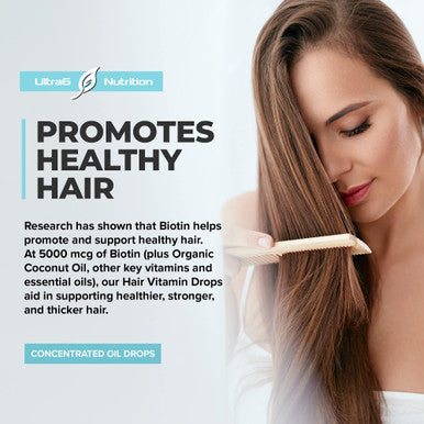 Liquid Biotin with Hair Vitamins, Vitamin C, Organic Coconut Oil, Vitamin E + Vitamin B6. For Hair Skin + Nails and Immunity Support. A Biotin Liquid + Hair Oil Supplement
