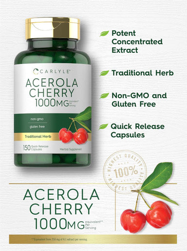 Carlyle Acerola Cherry Capsules | 1000mg | 150 Count | Non-GMO & Gluten Extract | Acerola Berry