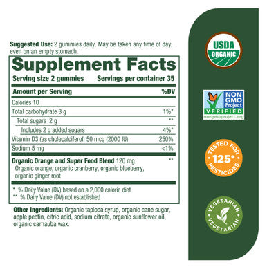 MegaFood Vitamin D3 Gummies 2000 Iu (50 Mcg) - Vitamin D Gummies Mixed Fruit Flavor Bone Muscle & Immune Support Supplement Vegetarian Gluten-Free Usda Organic 70 Gummies 35 Servings