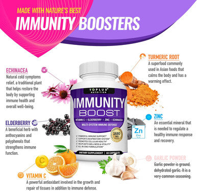 10 In 1 Immunity Boost Immune Support Supplement 1650Mg Made With Elderberry, Vitamin C, Zinc, Echinacea & Probiotics For Immune System Booster, Support Healthy Respiratory System, 2X 60 Capsule