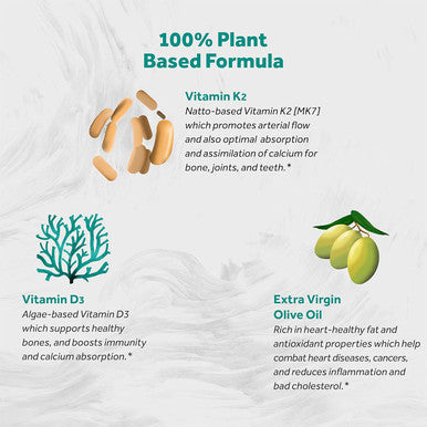 Naturalis Vegan Vitamin D3 + K2 From Algae 5000Iu Vitamin D With 120Mcg Mk7 Vitamin K Vegan Society Certified, Sustainably Sourced, Better Than Animal Derived 60 Veggie Softgels