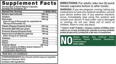 Probiotics with Enzymes | 60 Capsules | Stomach Friendly for Men and Women | Non-GMO, Gluten | by Natures Truth