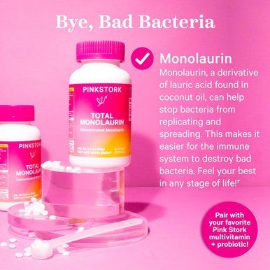 Pink Stork Monolaurin - Morning Sickness Support Concentrated Monolaurin from Natural Coconut - Immune Support Gut Health & Digestive Wellness - 750 mg per Serving - 2.4 oz