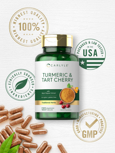 Carlyle Turmeric And Tart Cherry Capsules | 120 Count | With Bioperine | Vegetarian, Non-Gmo, Gluten Free Supplement