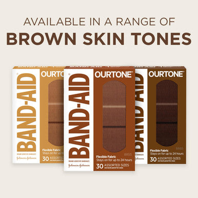 Band-Aid Brand Ourtone Adhesive Bandages, Flexible Protection & Care Of Minor Cuts & Scrapes, Quilt-Aid Pad For Painful Wounds, Br65, Assorted Sizes, 30 Ct, Pack Of 3
