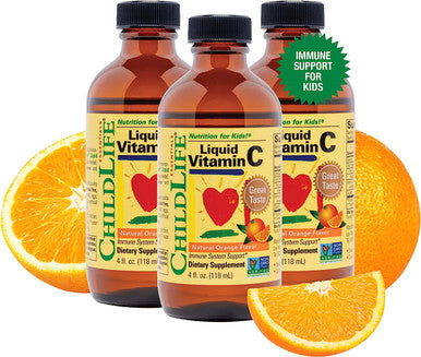 CHILDLIFE ESSENTIALS Liquid Vitamin C - Immune Support, Vitamin C Liquid, All-Natural, Gluten-Free, Allergen Free, Non-GMO, High in Antioxidants - Orange Flavor, 4 Ounce Bottle (Pack of 3)