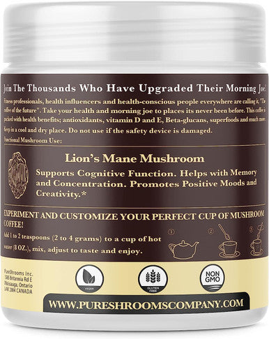 PureShrooms Focus & Think Mushroom Coffee. Focus, Memory, Mood, Creativity - Vegan, Keto Friendly (Focus & Think with Lion's Mane, 100 Grams)