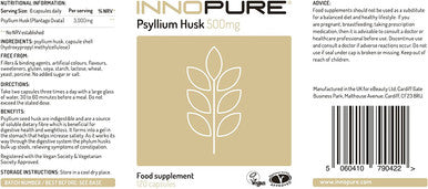 INNOPURE Psyllium Husk Fibre Supplement 240 Capsules - Pure and Natural (No Fillers or Binders) Naturally High in Soluble Fibre 500mg per Capsule - Vegan