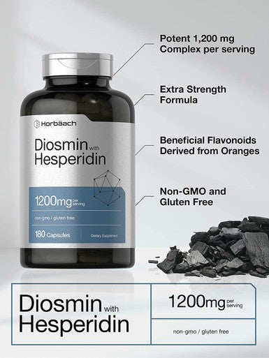 Diosmin and Hesperidin | 1200 mg | 180 Capsules | Non-GMO and Gluten Free Supplement | by Horbaach