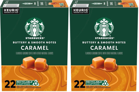 Starbucks K-Cup Coffee Pods, Caramel Naturally Flavored Coffee For Keurig Brewers, 100% Arabica, 1 Box (22 Pods)