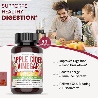 Apple Cider Vinegar Capsules with Ginger Papaya Chamomile 1390mg Improves Digestion Energy Immunity Soothes Gas Bloating Issues Like with Mother NonGMO 100 Natural 180 Capsules