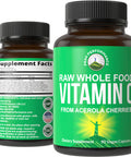 Peak Performance Raw Whole Food Natural Vitamin C Capsules From Acerola Cherry For Max Absorption. Vegan Usa Sourced Vitamin C