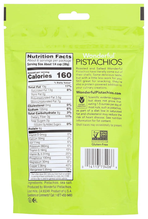 Wonderful Pistachio Roasted & Salted Shelled Pistachios, 6 OZ