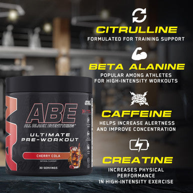 Applied Nutrition ABE Pre Workout All Black Everything Pre Workout Powder Energy and Physical Performance with Citrulline Creatine Beta Alanine (375g 30 Servings) (Candy Ice Blast)
