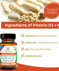 Life Infused Vitamin D3 + K2 Supercharged With Zinc And Enzymes, Help Maintain Healthy Immune System, Bone Health, Emotional Wellbeing, 90 Capsules.