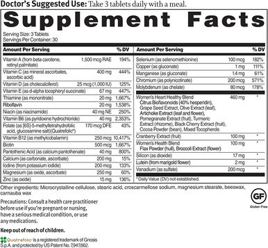 Dr. Sinatras Heart Healthy Multivitamin For Women With Vitamin D 1000 Iu A B12 C E Biotin Folate And Zinc 90 Tablets 30Day Supply