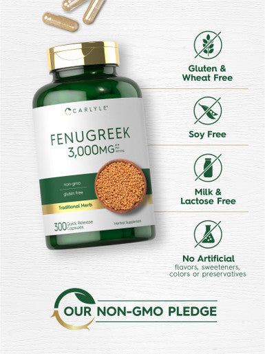 Carlyle Fenugreek Capsules 3000 Mg | 300 Count | Non-Gmo & Gluten Free Extract | Fenugreek Seeds