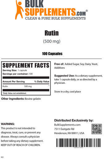BulkSupplements Rutin Capsules - Dietary Supplement, Antioxidants Source - Soy Free - 1 Capsule (500mg) - 100-Day Supply (100 Capsules)