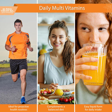 Buried Treasure Vm100 Complete Daily Liquid Vitamins And Minerals Plus Antioxidants Supplement For Maximum Absorption Great Tasting Orange Zest Flavor 32 Servings 32 Ounce