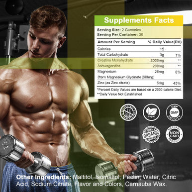 Alliwise Creatine Monohydrate Gummy For Men & Women, Sugar-Free Creatine Monohydrate Supplement With Magnesium & Zinc & Ashwagandha, For Muscle Builder & Strength, Energy, Pre Workout Support