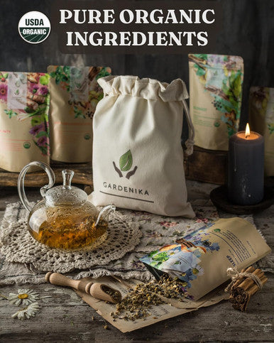 Gardenika Organic Loose Leaf Tea Sampler - Herbal Caffeine- Set - Ayurvedic Blend KSA her No Natural or Artificial Flavors (5 Pack)
