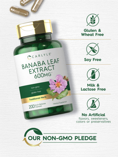 Carlyle Banaba Leaf Extract Capsules 600Mg | 200 Count | Non-Gmo, Gluten Free