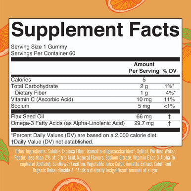 Maryruth Organics Vegan Omega 3 Gummies for Adults | 2 Month Supply | Sugar Supplement with Vitamin C | Flaxseed Oil Immune Support | Overall Wellness | No Fish Taste | 60 Count