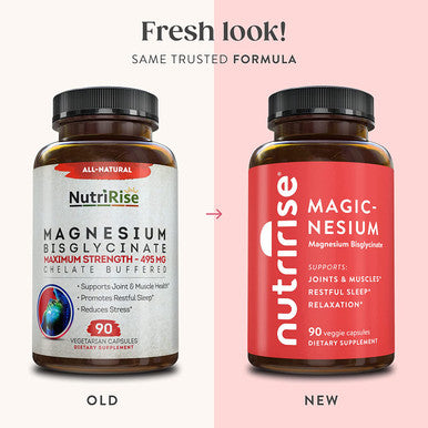 NutriRise Magnesium Bisglycinate Chelate Buffered - Magic-Nesium - 90ct - 495mg, TRAACS, Max Absorption, Supports Calm, More Restful Sleep, Relaxed Muscles, Foot & Leg Cramps
