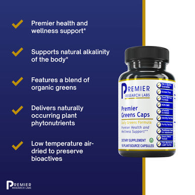 Premier Research Labs Green Caps - Greens Formula - Supports Natural Alkalinity, Health & Wellness - Vegan & Vegetarian - With