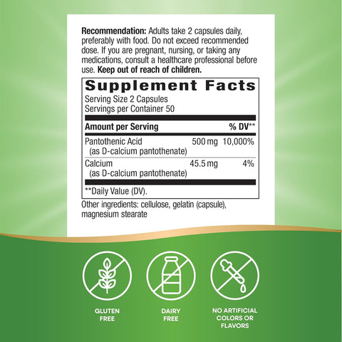 NatureS Way Pantothenic Acid Supports Cellular Energy 500Mg Per Serving 100 Capsules