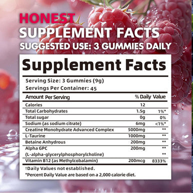 BEAST BITES Nutrition Creatine Monohydrate Gummies for Men & Women - 5g of Creatine Monohydrate per Serving - Sugar Free,Vegan, Raspberry Flavor, 135 Count (45 Servings)