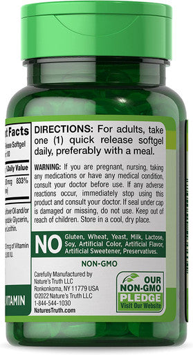 Nature's Truth BetaCarotene 25000 Iu Vitamin A Softgels, 100 Count