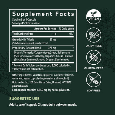 Gaia Herbs Liver Health - Liver Supplement with Milk Thistle, Turmeric Root with Curcuminoids,Schisandra, and Licorice Root for Liver and Cleanse Support-60 Vegan Liquid Phyto-Capsules(30-Day Supply)