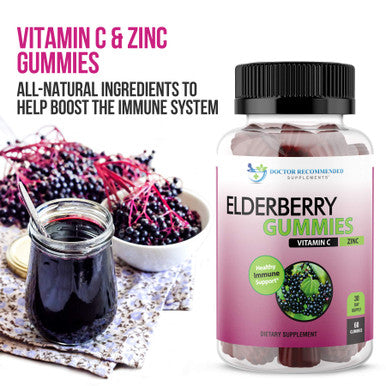 Elderberry Gummies with Zinc and Vitamin C Black Elderberry with Vitamin C and Zinc for Kids and Adults Antioxidant Supplement 60 Gummies