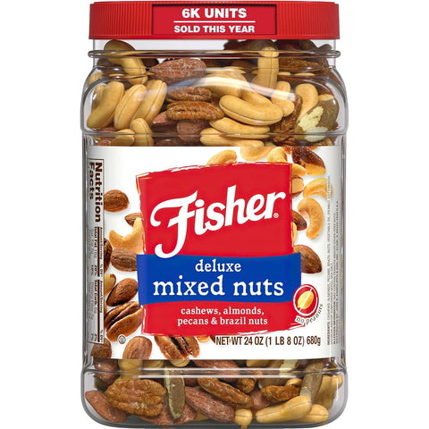 Fisher Snack Honey Roasted Mixed Nuts with Peanuts, 24 Ounces | Peanuts, Cashews, Almonds, Filberts, Pecans