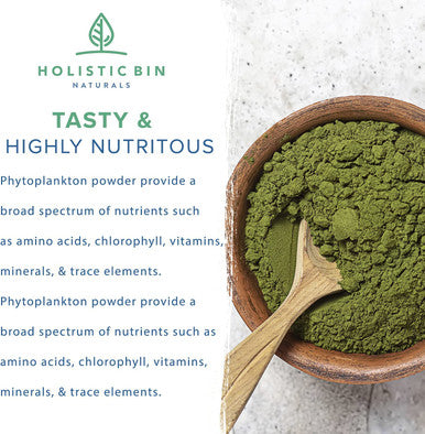 Holistic Bin Marine Phytoplankton Powder ly Grown in Nordic Seawater | Vegan Omega 3 Supplement | Rich in Amino s, Chlorophyll, Vitamins, & Trace Minerals (50g)