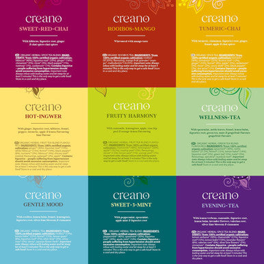 Creano Organic Herbal Tea Sampler Set - Tea Box - 27 Organic Tea Bags in 9 Different Varieties 54 g