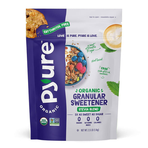 Pyure Organic Stevia Blend Granulated Sugar Substitute with Zero Calories & Carbs Keto Diabetic & Vegan Friendly Sugary Taste Alternative USDA Organic NonGMO Erythritol Good For Baking 2.5lb (40oz)