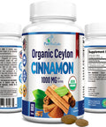 YUMMYVITE Organic Ceylon Cinnamon - 1000Mg Per Serving, Certified Organic True Cinnamon Supplement, Antioxidant, Fast Absorption - 60 Tablets