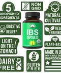 Usda Organic Ibs Capsules For Relief, Ingestion, Bloating, Gas. Irritable Bowel Supplement With 5 Handpicked Organic Ingredients