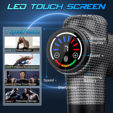 Toloco Massage Gun, Deep Tissue Back Massager With 10 Replacement Heads, Percussion Massage Guns For Athletes For Pain Relief, Super Quiet Electric Massager For Treatment, Relax, Carbon
