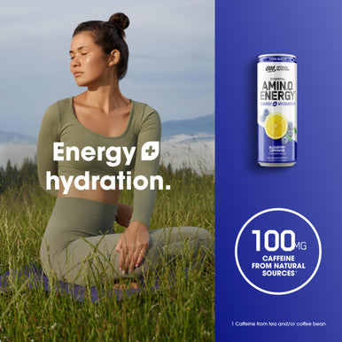 Optimum Nutrition Amino Energy Sparkling Hydration Drink Electrolytes Caffeine Amino Acids Bcaas Sugar Free Blueberry Lemonade 12 Fl Oz 12 Pack (Packaging May Vary)
