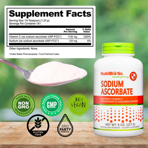 NutriBiotic Sodium Ascorbate Buffered Vitamin C Powder Vegan Non Acidic and Easier on Digestion Than Ascorbic Acid Essential Immune Support and Antioxidant Supplement Gluten and GMO 8 Oz