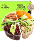 NUT CRAVINGS - Purim Mishloach Manot Mixed Nuts Gift Basket + Green Ribbon (7 Assortments, 1 LB) Ramadan Gifts Treats for Adults, Food Arrangement, Healthy Snack Care Package, Kosher