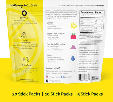 ROUTINE Morning Daily Hydration | Electrolyte Powder Packets with Apple Cider Vinegar, Lemon and Sea Salt | Hydrate Powder, Electrolyte Drink Mix | Keto & Paleo Electrolytes Hydration Powder - 30 ct