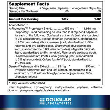 Douglas Laboratories Adrenomend - Rhodiola Herbal Supplement - Adrenal Support - With Ashwagandha Bacopa Monnieri & Other Adaptogens - Non-Gmo - 120 Vegetarian Capsules